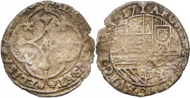 BRABANT, Duché, Albert et Isabelle (1598-1621), billon demi-patard, 1617, Bois-le-Duc. D/ Croix avec le monogramme AE en coeur, dans un quadrilobe. R/...