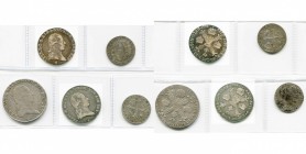 BRABANT, Duché, lot de 5 p.: Léopold II, 1/4 couronne, 1791H; 14 liards, 1791, Bruxelles; François II, 1/2 couronne, 1797C; 1/4 couronne, 1794A; 14 li...