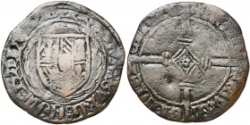 HAINAUT, Comté, Philippe le Bon (1433-1467), billon double denier (quatre mites), Valenciennes. D/ Ecu de Bourgogne dans un polylobe. R/ Croix longue ...