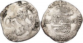 LUXEMBOURG, Duché, Philippe IV (1621-1665), AR escalin, 1641, Luxembourg. D/ Lion deb. à g., ten. une épée et un écu d''Autriche-Bourgogne. R/ Ecu cou...