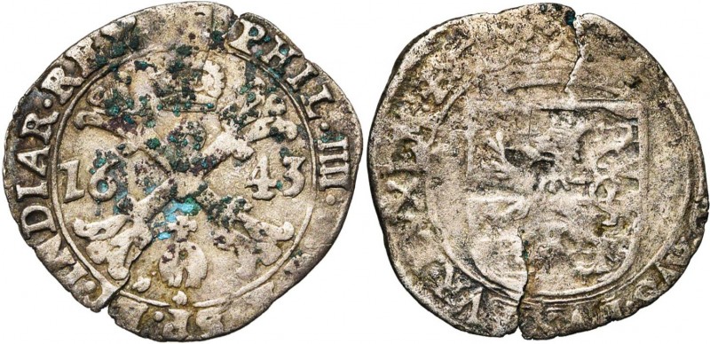 LUXEMBOURG, Duché, Philippe IV (1621-1665), billon sou de Luxembourg, 1643. D/ C...