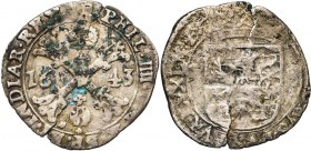 LUXEMBOURG, Duché, Philippe IV (1621-1665), billon sou de Luxembourg, 1643. D/ Croix de Bourgogne couronnée, accostée de la date. R/ Ecu de Luxembourg...