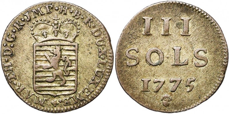 LUXEMBOURG, Duché, Marie-Thérèse (1740-1780), AR 3 sols, 1775, Bruxelles. D/ Ecu...