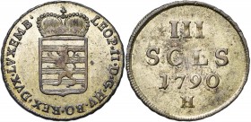 LUXEMBOURG, Duché, Léopold II (1790-1792), AR 3 sols, 1790H, Günzburg. D/ Ecu luxembourgeois couronné. R/ Valeur et date. Weiller 250; Probst L260-1; ...
