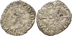 FRANCHE-COMTE, Philippe II (1556-1598), billon blanc (demi-carolus), 1561, Dole. D/ B. cuir. et couronné à g. R/ Ecu franc-comtois posé sur une croix....