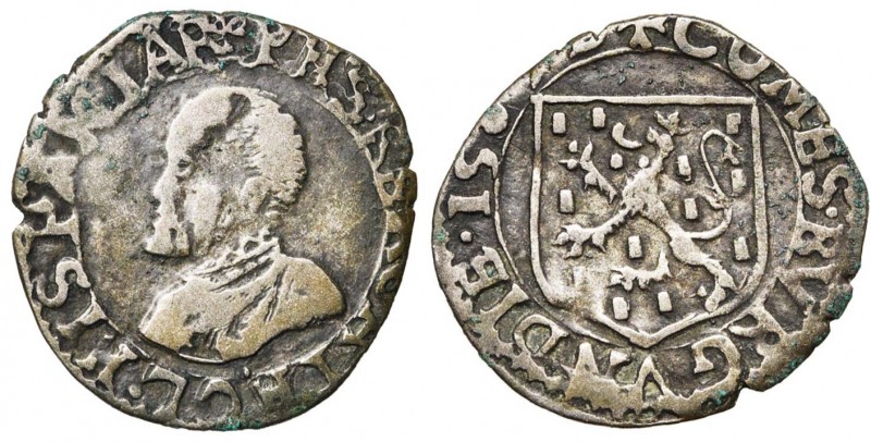FRANCHE-COMTE, Philippe II (1556-1598), billon carolus, 1589D, Dole. D/ B. cuir....