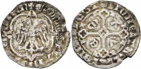 VLAANDEREN, Graafschap, Gwijde van Dampierre (1280-1305), AR halve groot met de adelaar, Aalst. Vz/ + G COMES FLAD MARC NAMCEN Tweekoppige adelaar in ...
