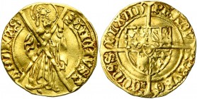 VLAANDEREN, Graafschap, Philips de Goede (1419-1467), AV Bourgondische goudgulden, 1466-1467, Gent. Vz/ Sint Andries met zijn kruis voor zich, hoofd n...
