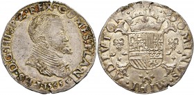 VLAANDEREN, Graafschap, Philips II (1555-1598), AR vijfde Philipsdaalder, 1565, Brugge. Met lelie achter jaartal. Vz/ Geharnast bb. r. Kz/ Gekroond wa...