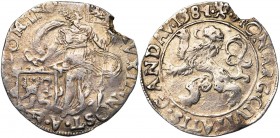 VLAANDEREN, Gent in opstand tegen Philips II (1581-1584), AR acht stuiver, 1584. Vz/ AVXIL· NOST· A·-·DOMINO Gentse maagd, hoofd n. r., met leeuwensch...