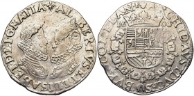 VLAANDEREN, Graafschap, Albrecht en Isabella (1598-1621), AR gulden (florijn), 1600, Brugge. Vz/ Naar elkaar ziende borstbeelden van de aartshertogen....