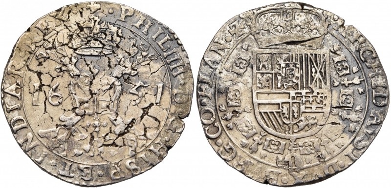 VLAANDEREN, Graafschap, Philips IV (1621-1665), AR patagon, 1651, Brugge. Vz/ Ge...