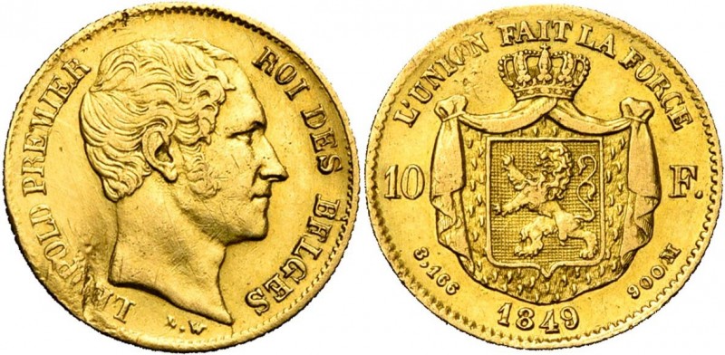 BELGIQUE, Royaume, Léopold Ier (1831-1865), AV 10 francs, 1849. Dupriez 403; Fr....