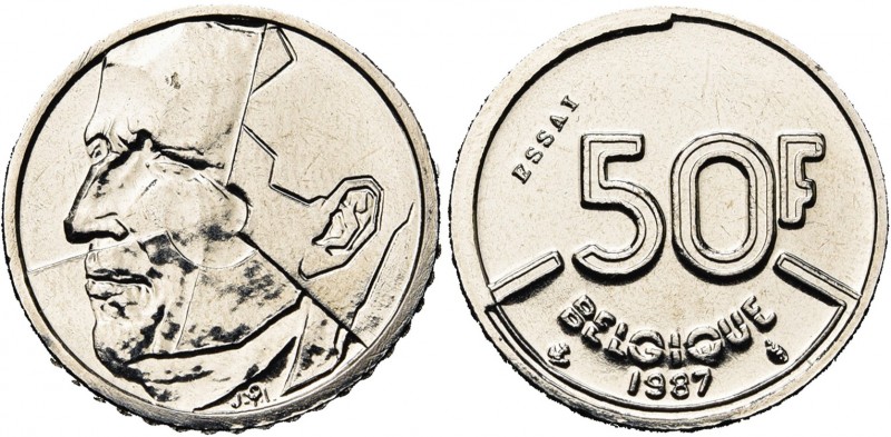 BELGIQUE, Royaume, Baudouin (1951-1993), 50 francs, 1987FR. Essai en nickel. Tra...