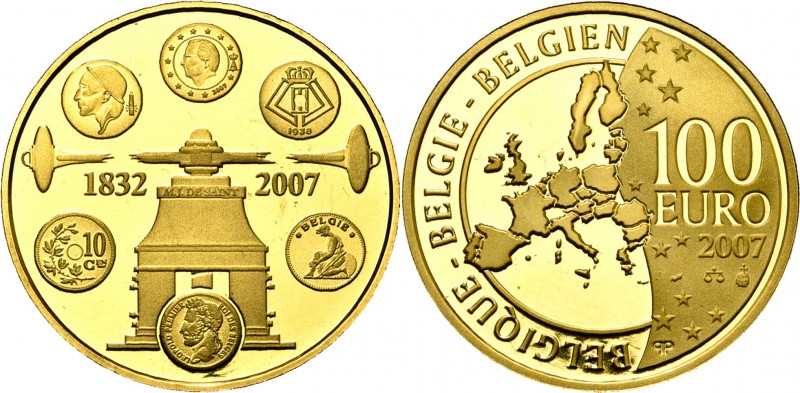 BELGIQUE, Royaume, Albert II (1993-2013), AV 100 euro, 2007. 175e anniversaire d...