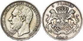 CONGO, Etat Indépendant, Léopold II (1885-1908), AR 5 francs, 1894. Dupriez 78.

presque Très Beau / about Very Fine