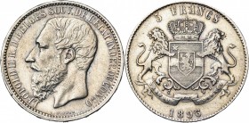 CONGO, Etat Indépendant, Léopold II (1885-1908), AR 5 francs, 1896 sur 1894. Dupriez 119. Nettoyé.

Très Beau / Very Fine