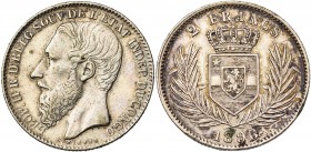 CONGO, Etat Indépendant, Léopold II (1885-1908), AR 2 francs, 1896. Dupriez 120.

Très Beau / Very Fine