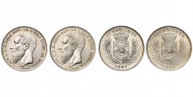 CONGO, Etat Indépendant, Léopold II (1885-1908), lot de 2 p.: 50 centimes 1891 et 1896. Dupriez 76, 124.

Superbe / Extremely Fine