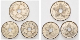 CONGO, Etat Indépendant, Léopold II (1885-1908), lot de 3 p. en cupro-nickel: 10 centimes 1906; 5 centimes 1906, 1908 sur 1906.

Superbe / Extremely...