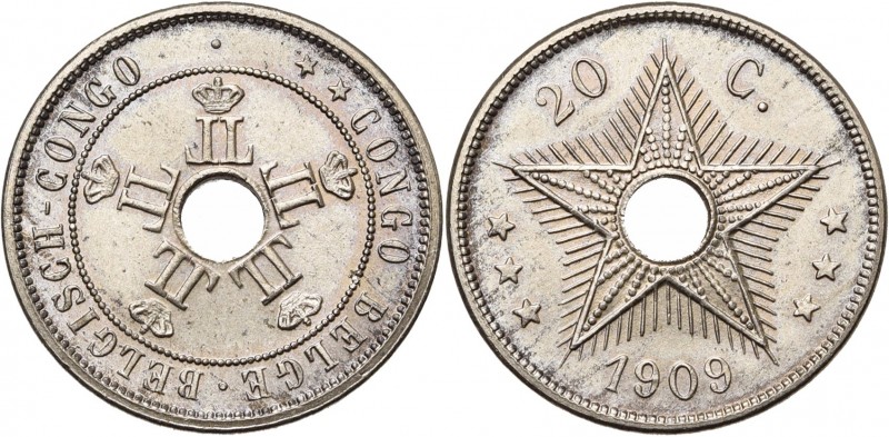 CONGO BELGE, Léopold II (1908-1909), Cupro-nickel 20 centimes, 1909. Dupriez 140...