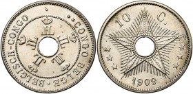 CONGO BELGE, Léopold II (1908-1909), Cupro-nickel 10 centimes, 1909. Dupriez 142. Petites taches.

Fleur de Coin / Uncirculated