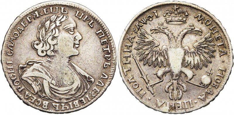 RUSSIE, Pierre le Grand (1689-1725), AR poltina, 1719, Moscou (Monnaie Rouge). D...