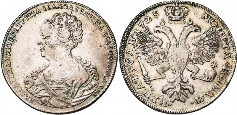 RUSSIE, Catherine Ière (1725-1727), AR rouble, 1725, Saint-Pétersbourg. D/ B. à ...