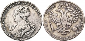 RUSSIE, Catherine Ière (1725-1727), AR poltina, 1726, Moscou. D/ B. dr. et diad. à g. R/ Aigle impériale couronnée. Bitkin 55; Uzd. 651. 14,30g Rare....