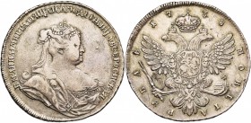 RUSSIE, Anna (1730-1740), AR rouble, 1738, Saint-Pétersbourg. Sans marque d''atelier. D/ B. à d. R/ Aigle impériale couronnée. Bitkin 232; Uzd. 735. 2...