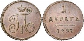 RUSSIE, Paul Ier (1796-1801), Cu denga, 1797, sans marque d''atelier. Novodel. Tranche cordée. Sans point après 1. Bitkin H206 var. 3,42g Rare.

Sup...