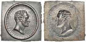 RUSSIE, Nicolas Ier (1825-1855), plaquette uniface au portrait de l''empereur dans un médaillon ovale. Revers incus. Fonte, 46 mm.

Très Beau / Very...