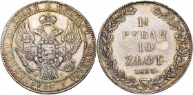 RUSSIE, Nicolas Ier (1825-1855), AR 10 Zlotych (1 1/2 rouble), 1835HΓ, Saint-Pétersbourg. Emission pour la Pologne. Bitkin 1087; Uzd. 4109. La tranche...