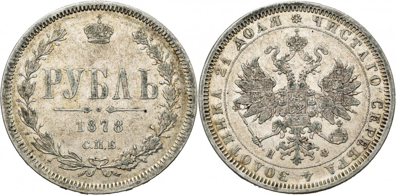 RUSSIE, Alexandre II (1855-1881), AR rouble, 1878HΦ, Saint-Pétersbourg. Bitkin 9...