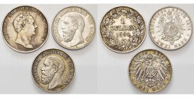 ALLEMAGNE, BADE, AR lot de 3 p.: Leopold, 1 Gulden 1840; Friedrich Ier, 2 Mark 1876G et 1901G. J. 26, 28, 56.

Beau à Très Beau / Fine - Very Fine