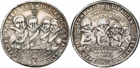 ALLEMAGNE, SAXE-WEIMAR, Johann Ernst et ses frères (1605-1626), AR demi-Taler, 1613WA, Saalfeld. D/ Quatre b. de f. En dessous, un rinceau. R/ Quatre ...