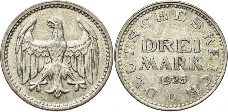 ALLEMAGNE, République de Weimar, AR 3 Mark, 1925D. J. 312; A.K.S. 30.

Très Be...