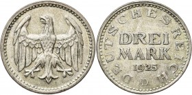 ALLEMAGNE, République de Weimar, AR 3 Mark, 1925D. J. 312; A.K.S. 30.

Très Beau / Very Fine