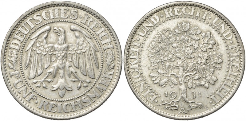 ALLEMAGNE, République de Weimar, (1919-1933), AR 5 Reichsmark, 1931A. J. 331; A....