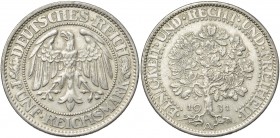 ALLEMAGNE, République de Weimar, (1919-1933), AR 5 Reichsmark, 1931A. J. 331; A.K.S. 25. Nettoyé.

Très Beau / Very Fine