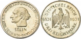 ALLEMAGNE, République de Weimar, (1919-1933), AR 3 Reichsmark, 1931A. Centenaire de la mort de von Stein. J. 348; A.K.S. 90. Quelques taches.

Flan ...