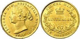 AUSTRALIE, Victoria (1837-1901), AV souverain, 1866, Sydney. Fr. 10. Petits coups.

Très Beau / Very Fine