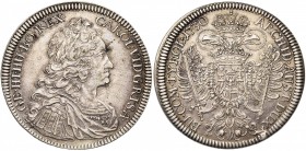 SAINT EMPIRE, Charles VI (1711-1740), AR Taler, 1730, Hall. D/ B. l., dr. et cuir. à d. R/ Aigle impériale couronnée. M.T. 852; Her. 349; Dav. 1055. 2...