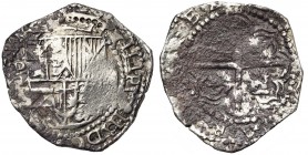BOLIVIE, Philippe III (1598-1621), AR 2 reales, s.d., Potosi. D/ Ecu couronné. A g., P. R/ Quadrilobe anglé aux armes de Castille et Leon. C.C.T. type...
