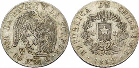 CHILI, République (1818-), AR 8 reales, 1849So ML, Santiago. K.M. 96-2.

Très Beau / Very Fine