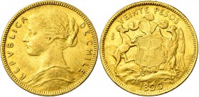 CHILI, République (1818-), AV 20 pesos, 1896, Santiago. Fr. 51.

Très Beau / Very Fine
