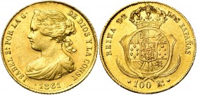ESPAGNE, Isabelle II (1833-1868), AV 100 reales, 1861, Madrid. Cal. 788; Fr. 334. Fine griffe.

Très Beau / Very Fine