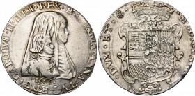 ITALIE, MILAN, Charles II d''Espagne (1665-1700), sous la régence de sa mère Marie-Anne d''Autriche, AR Filippo (ou Carlo), 1666. D/ B. accolés à d. d...