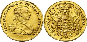 ITALIE, NAPLES, Ferdinand IV, 1er règne (1759-1799), AV 6 ducati, 1766DG. D/ B. à d. R/ Ecu orné sous une couronne. P.& R. 9a; Fr. 846. 8,77g Fines gr...