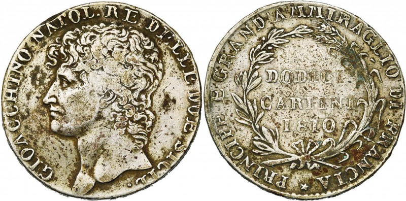 ITALIE, NAPLES, Joachim Murat (1808-1815), AR 12 carlini, 1810. SICIL. au droit....